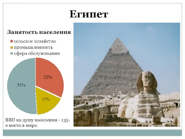 51% Египет ВВП на душу населения - 135-е место в мире.