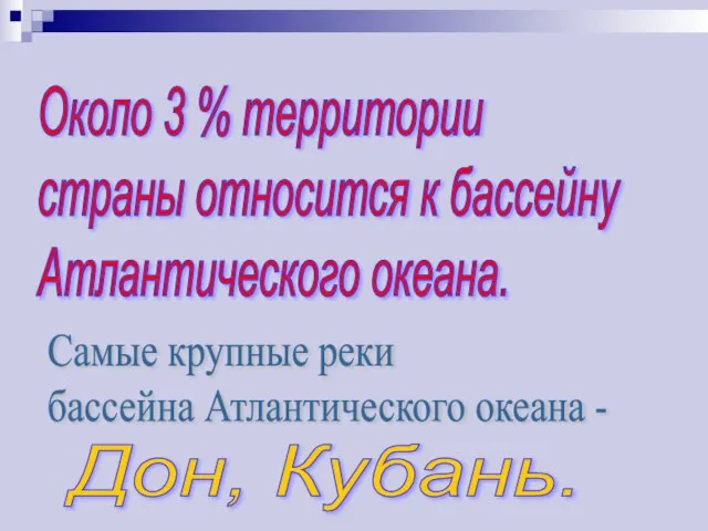 Около 3 % территории страны относится к бассейну Атлантического океана. Самые крупные