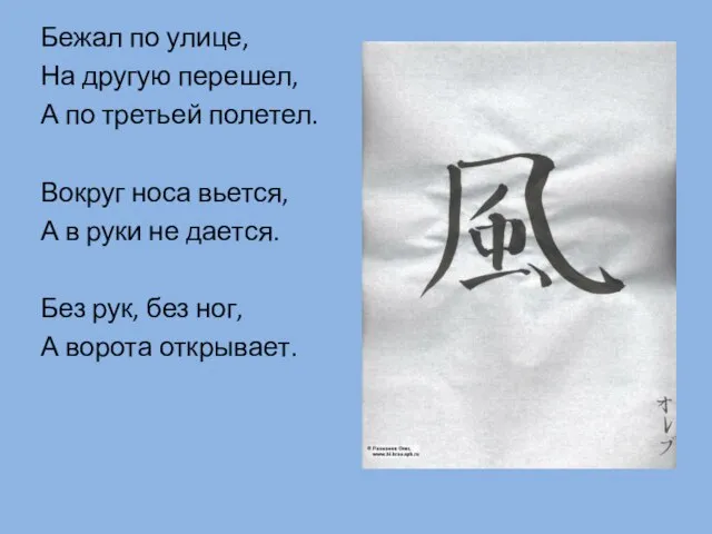 Бежал по улице, На другую перешел, А по третьей полетел. Вокруг носа