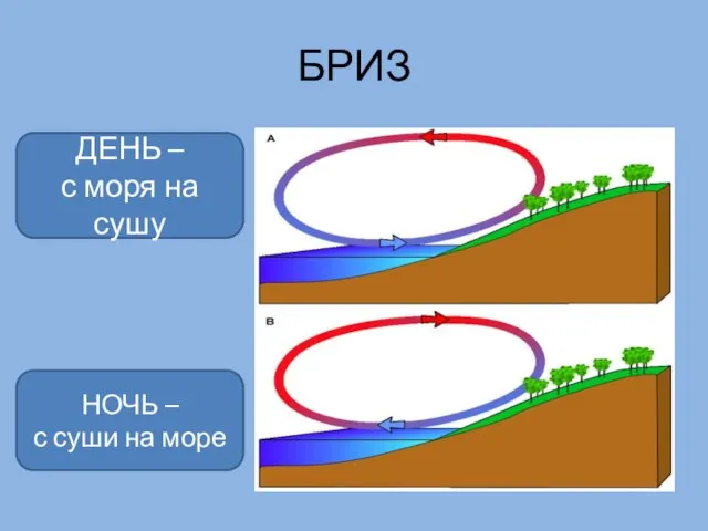 БРИЗ ДЕНЬ – с моря на сушу НОЧЬ – с суши на море