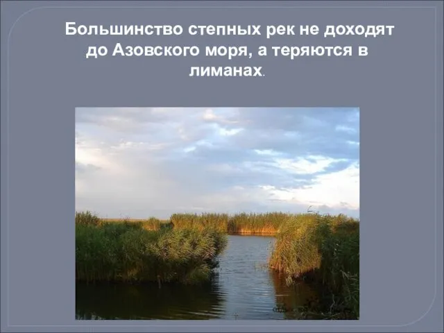 Большинство степных рек не доходят до Азовского моря, а теряются в лиманах.