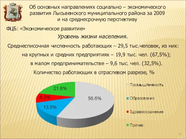 Среднесписочная численность работающих – 29,5 тыс.человек, из них: на крупных и средних