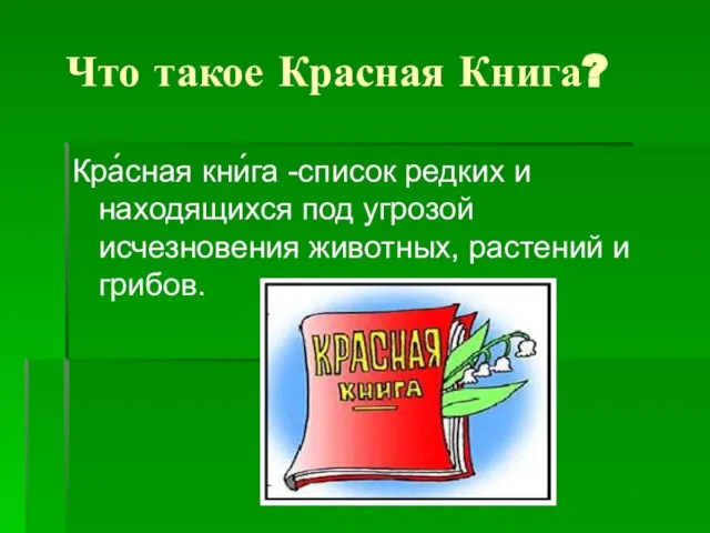 Что такое Красная Книга? Кра́сная кни́га -список редких и находящихся под угрозой