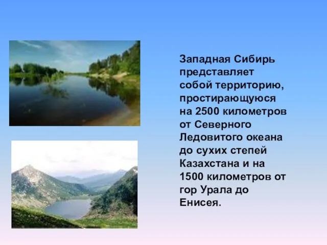 Западная Сибирь представляет собой территорию, простирающуюся на 2500 километров от Северного Ледовитого