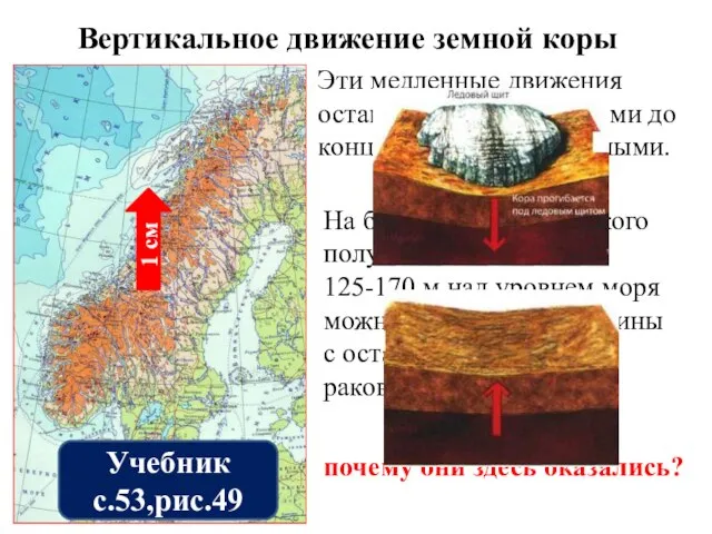 Вертикальное движение земной коры Эти медленные движения оставались незамеченными до конца XVIII