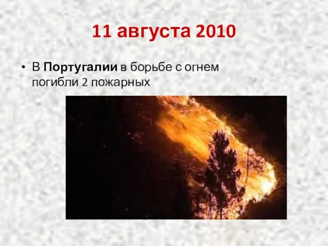 11 августа 2010 В Португалии в борьбе с огнем погибли 2 пожарных