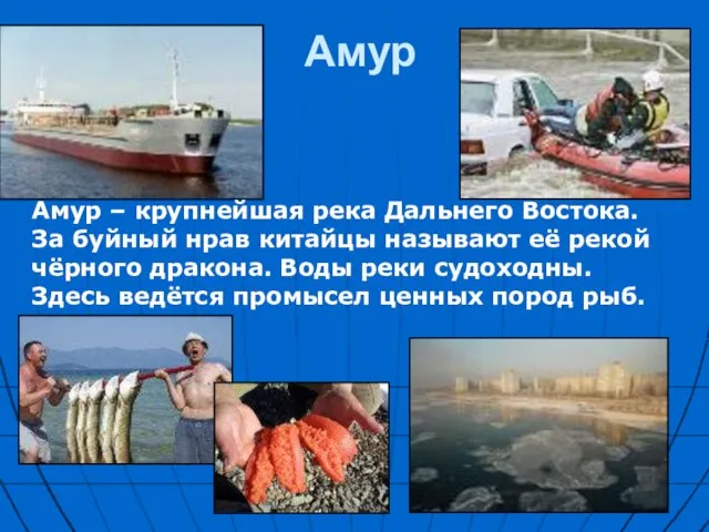 Амур Амур – крупнейшая река Дальнего Востока. За буйный нрав китайцы называют