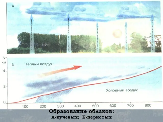 Образование облаков: А-кучевых; Б-перистых