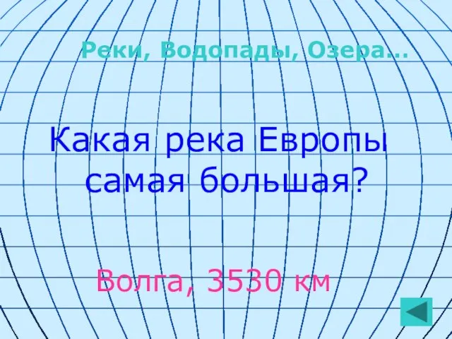 Какая река Европы самая большая? Волга, 3530 км Реки, Водопады, Озера…