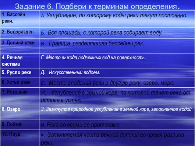 Задание 6. Подбери к терминам определения.