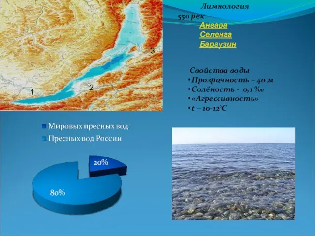 Лимнология 550 рек Ангара Селенга Баргузин Свойства воды Прозрачность – 40 м