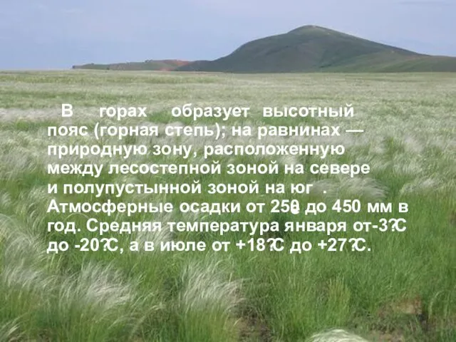 В В Евразии наибольшие площади степей находятся на территории Российской Федерации, Казахстана,