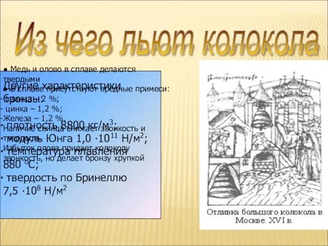 Из чего льют колокола Для отливки колоколов применяется сплав из меди и