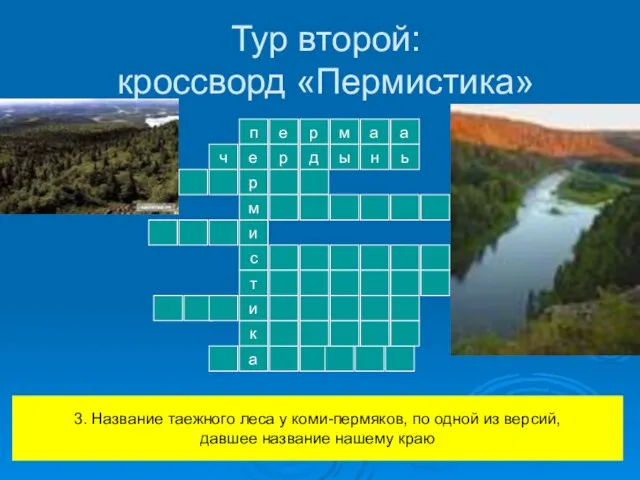 Тур второй: кроссворд «Пермистика» п е р м и с т е