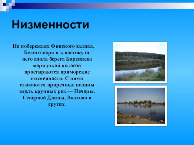 Низменности На побережьях Финского залива, Белого моря и к востоку от него