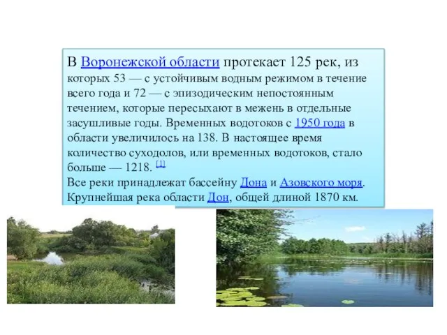 В Воронежской области протекает 125 рек, из которых 53 — с устойчивым