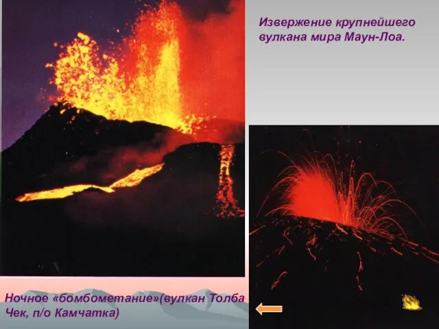 Извержение крупнейшего вулкана мира Маун-Лоа. Ночное «бомбометание»(вулкан Толба Чек, п/о Камчатка)