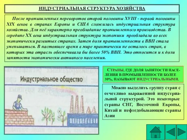 ИНДУСТРИАЛЬНАЯ СТРУКТУРА ХОЗЯЙСТВА После промышленных переворотов второй половины ХVIII - первой половины