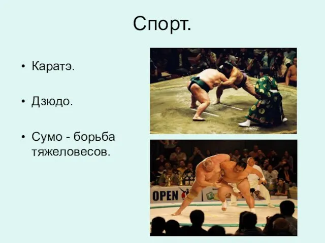 Спорт. Каратэ. Дзюдо. Сумо - борьба тяжеловесов.