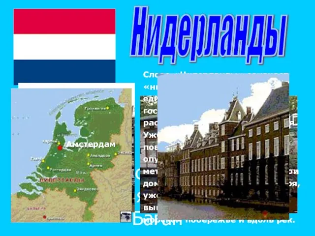 Писаревская Т.П. Баган Нидерланды Амстердам Слово «Нидерланды» означает «низкие земли». Нидерланды единственное