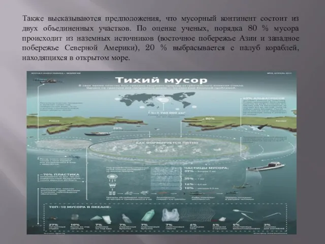 Также высказываются предположения, что мусорный континент состоит из двух объединенных участков. По