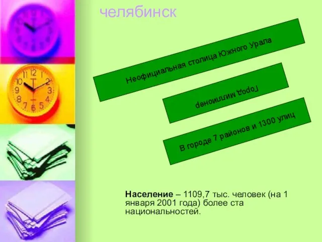 челябинск Население – 1109,7 тыс. человек (на 1 января 2001 года) более