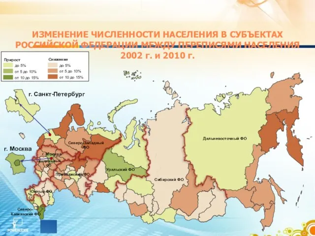 ИЗМЕНЕНИЕ ЧИСЛЕННОСТИ НАСЕЛЕНИЯ В СУБЪЕКТАХ РОССИЙСКОЙ ФЕДЕРАЦИИ МЕЖДУ ПЕРЕПИСЯМИ НАСЕЛЕНИЯ 2002 г. и 2010 г.