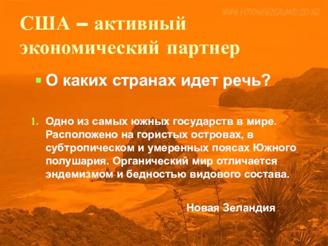 США – активный экономический партнер О каких странах идет речь? Одно из