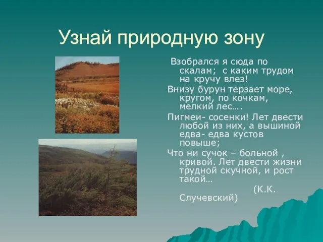 Узнай природную зону Взобрался я сюда по скалам; с каким трудом на