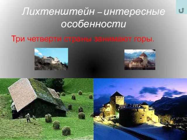 Лихтенштейн – интересные особенности Три четверти страны занимают горы.