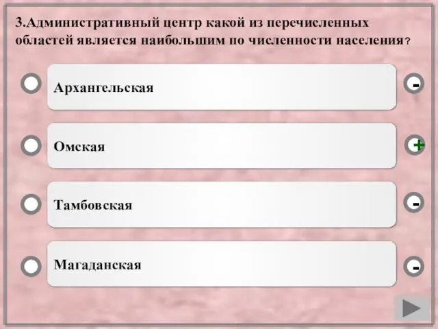 3.Административный центр какой из перечисленных областей является наибольшим по численности населения? Архангельская