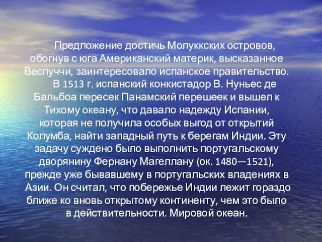 Предложение достичь Молуккских островов, обогнув с юга Американский материк, высказанное Веспуччи, заинтересовало