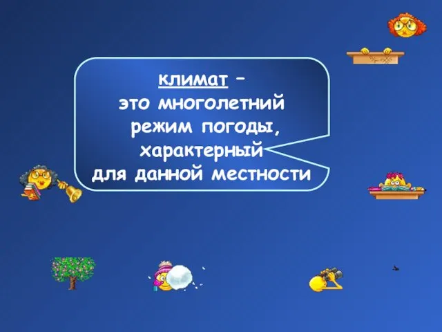 вспомните, что такое климат? климат – это многолетний режим погоды, характерный для данной местности