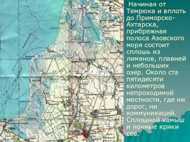 Начиная от Темрюка и вплоть до Приморско-Ахтарска, прибрежная полоса Азовского моря состоит