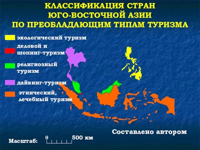 КЛАССИФИКАЦИЯ СТРАН ЮГО-ВОСТОЧНОЙ АЗИИ ПО ПРЕОБЛАДАЮЩИМ ТИПАМ ТУРИЗМА деловой и шопинг-туризм дайвинг-туризм