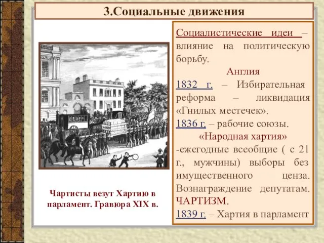 3.Социальные движения Социалистические идеи – влияние на политическую борьбу. Англия 1832 г.