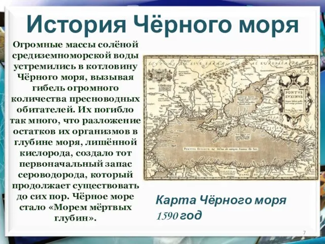 История Чёрного моря Огромные массы солёной средиземноморской воды устремились в котловину Чёрного