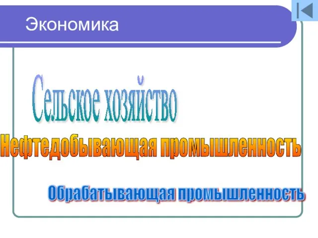 Экономика Сельское хозяйство Нефтедобывающая промышленность Обрабатывающая промышленность