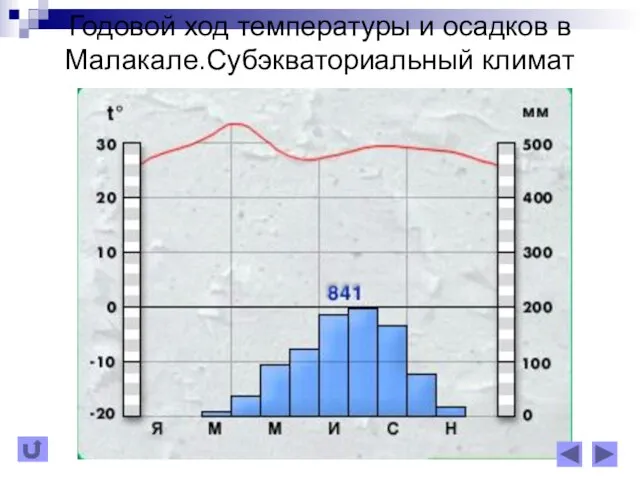 Годовой ход температуры и осадков в Малакале.Субэкваториальный климат