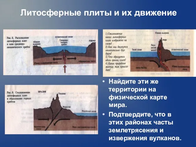 Литосферные плиты и их движение Найдите эти же территории на физической карте