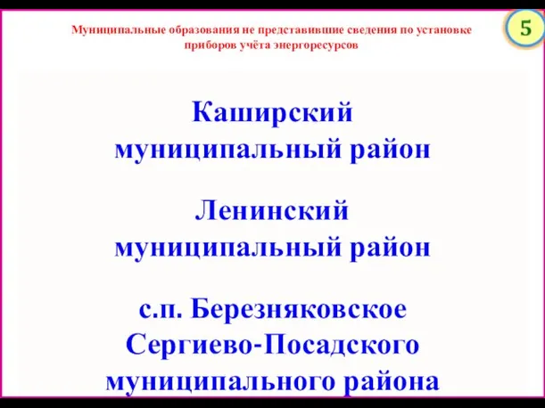 Муниципальные образования не представившие сведения по установке приборов учёта энергоресурсов