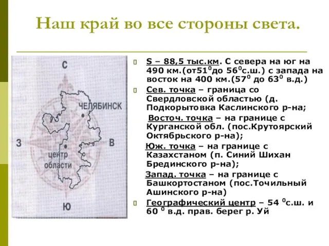 Наш край во все стороны света. S – 88,5 тыс.км. С севера