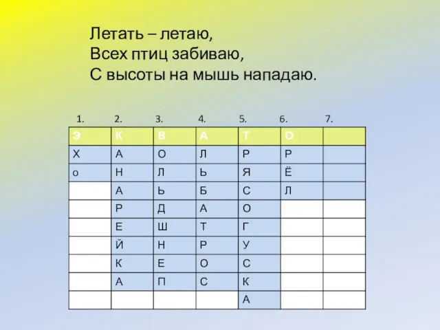 1. 2. 3. 4. 5. 6. 7. Летать – летаю, Всех птиц