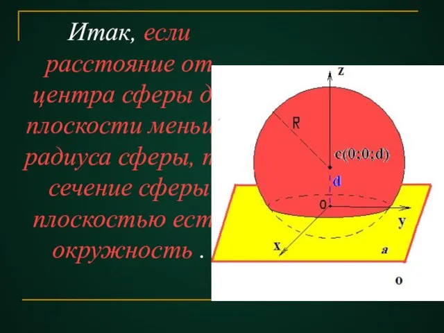 Итак, если расстояние от центра сферы до плоскости меньше радиуса сферы, то