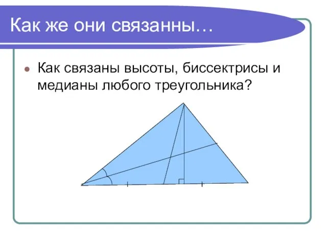 Как же они связанны… Как связаны высоты, биссектрисы и медианы любого треугольника?