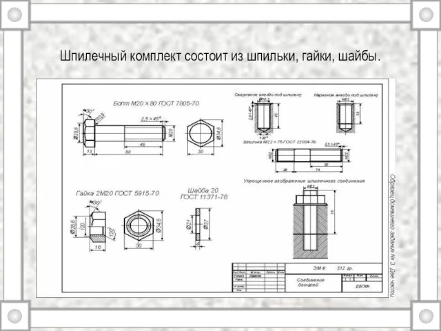 Шпилечный комплект состоит из шпильки, гайки, шайбы.