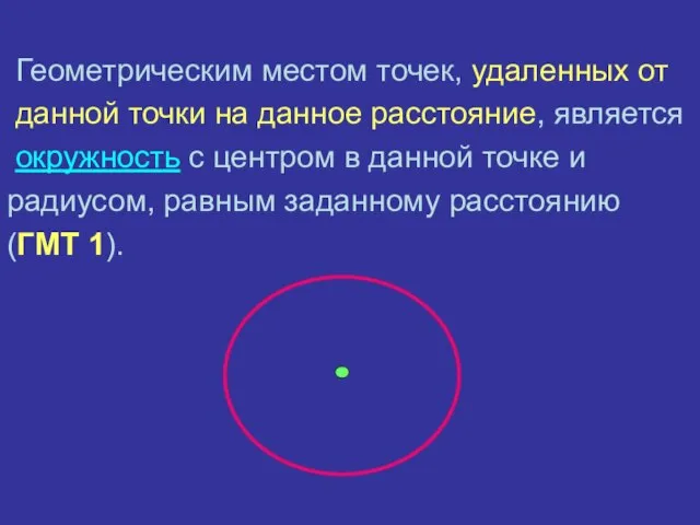 Геометрическим местом точек, удаленных от данной точки на данное расстояние, является окружность