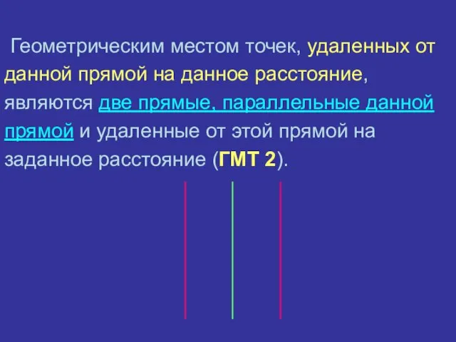 Геометрическим местом точек, удаленных от данной прямой на данное расстояние, являются две