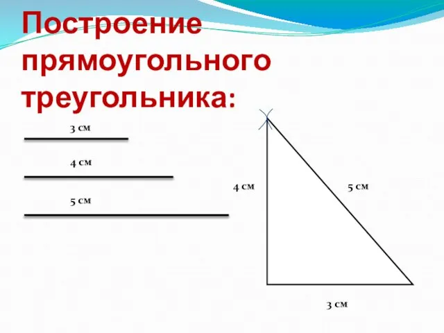 Построение прямоугольного треугольника: 4 см 3 см 5 см