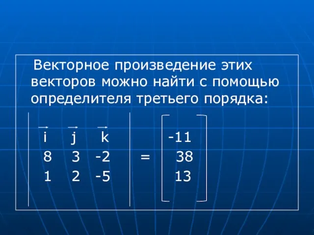 Векторное произведение этих векторов можно найти с помощью определителя третьего порядка: i